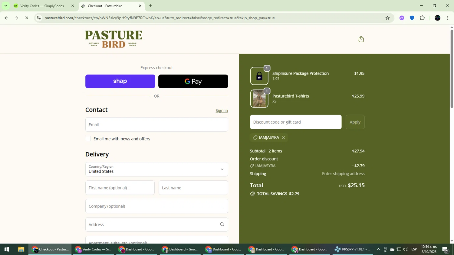Pasturebird discount code screenshot showing code Iamjasyra applied at Pasturebird checkout page. Uploaded by SimplyCodes community member CarmenVGR on Oct 8, 2025