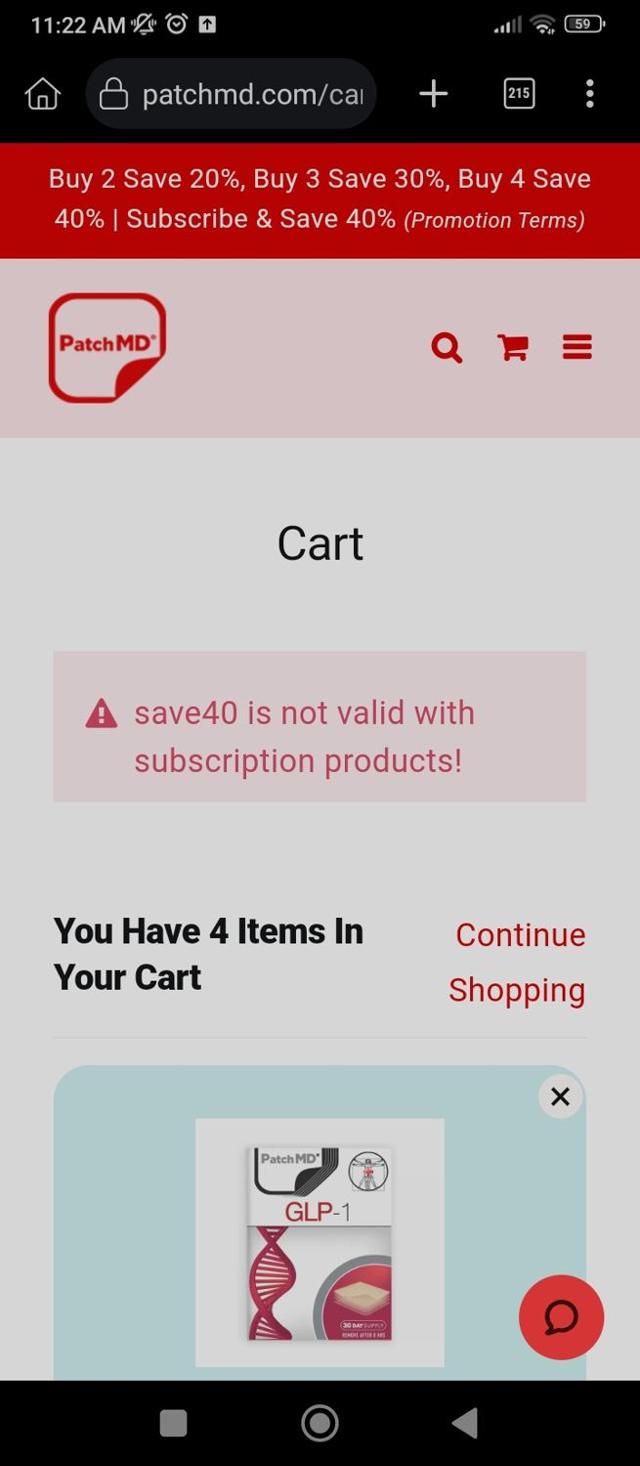 PatchMD checkout page showing PatchMD coupon code box | Screenshot taken by SimplyCodes community member on Aug 12, 2025