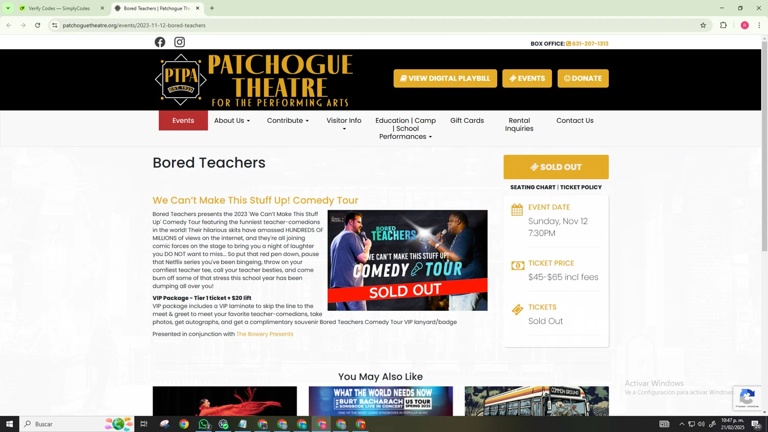 Patchogue Theatre for the Performing Arts promo code screenshot showing code GROUP10 applied at Patchogue Theatre for the Performing Arts checkout page. Uploaded by SimplyCodes community member NobleExpert518 on Feb 22, 2025