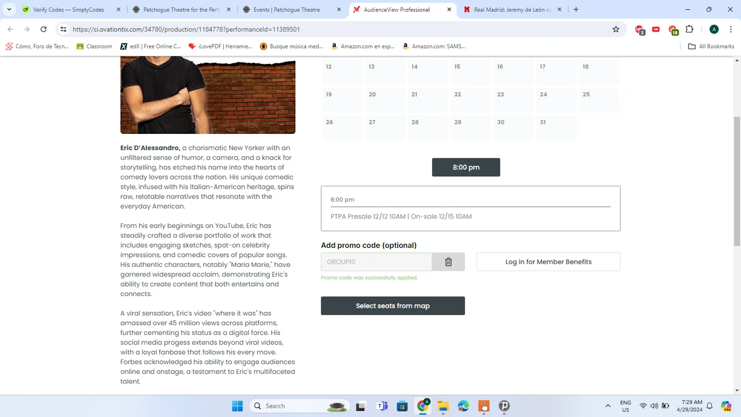 Patchogue Theatre for the Performing Arts checkout page showing Patchogue Theatre for the Performing Arts promo code box | Screenshot taken by SimplyCodes community member on Apr 29, 2024