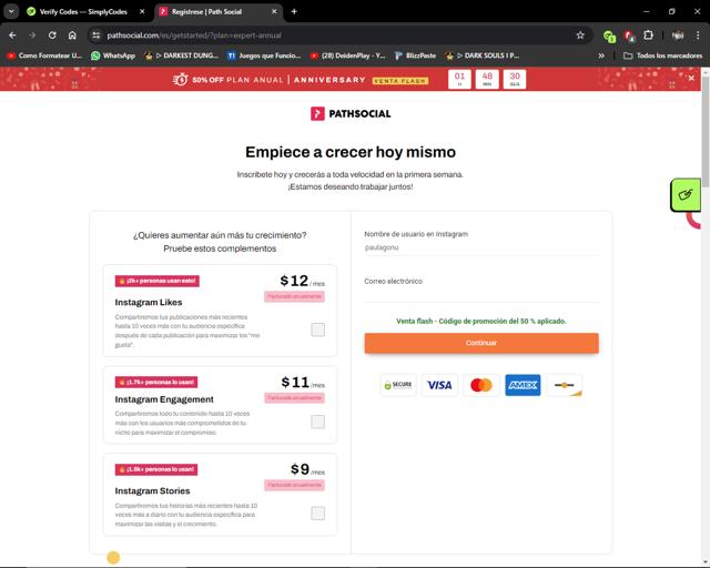 Path Social checkout page showing Path Social promo code box | Screenshot taken by SimplyCodes community member on Apr 17, 2024