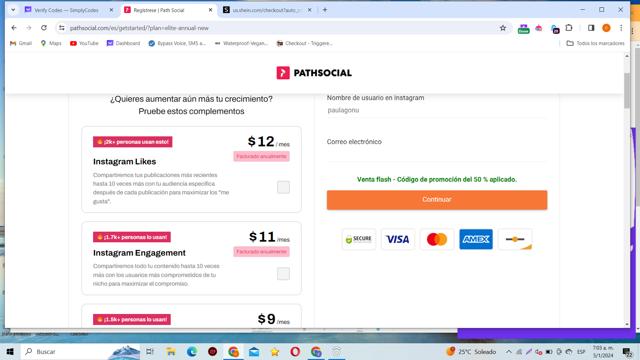 Path Social checkout page showing Path Social promo code box | Screenshot taken by SimplyCodes community member on Jan 5, 2024