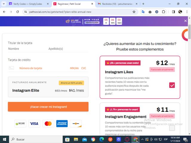 Path Social checkout page showing Path Social promo code box | Screenshot taken by SimplyCodes community member on Jan 17, 2024