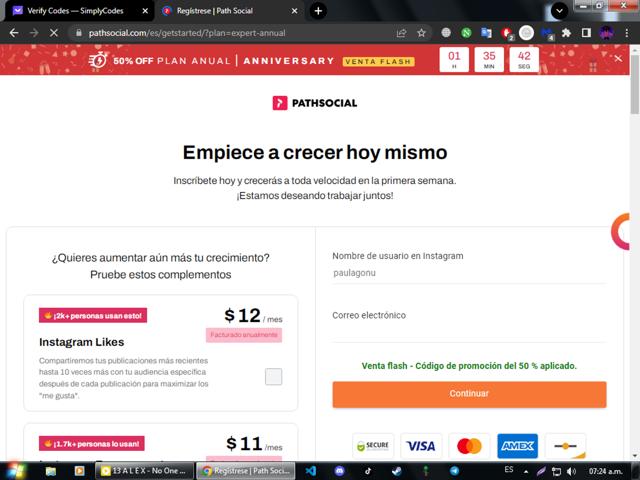 Path Social checkout page showing Path Social promo code box | Screenshot taken by SimplyCodes community member on Mar 15, 2024