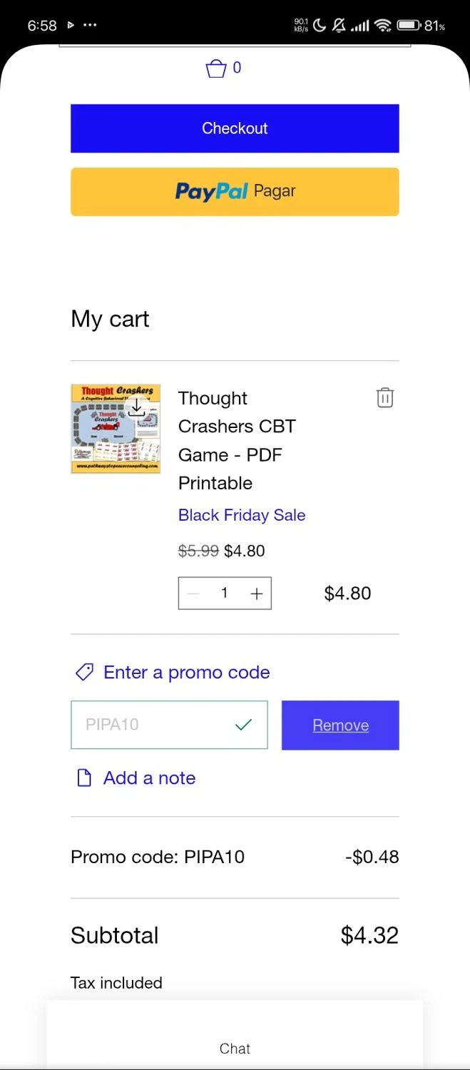 Pathways to Peace Counseling promo code screenshot showing code PIPA10 applied at Pathways to Peace Counseling checkout page. Uploaded by SimplyCodes community member RebateShopper5497 on Nov 15, 2025