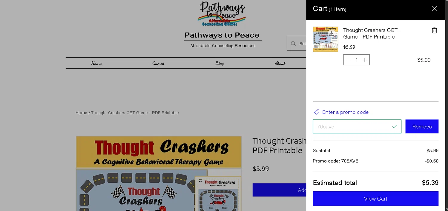 Pathways to Peace Counseling promo code screenshot showing code 70save applied at Pathways to Peace Counseling checkout page. Uploaded by SimplyCodes community member BaelorTargaryen on Dec 24, 2025