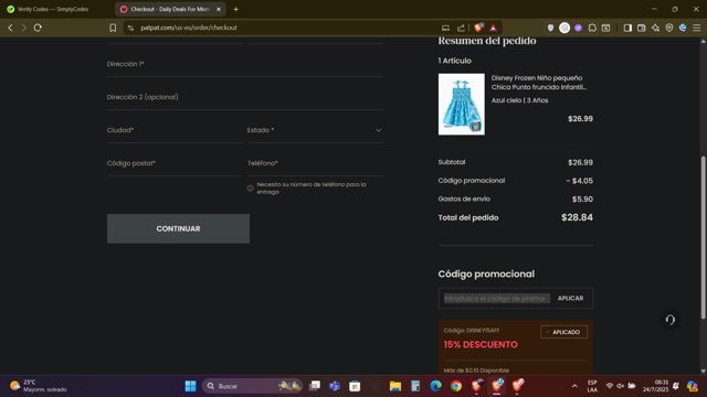 Patpat US checkout page showing Patpat US promo code box | Screenshot taken by SimplyCodes community member on Jul 24, 2025