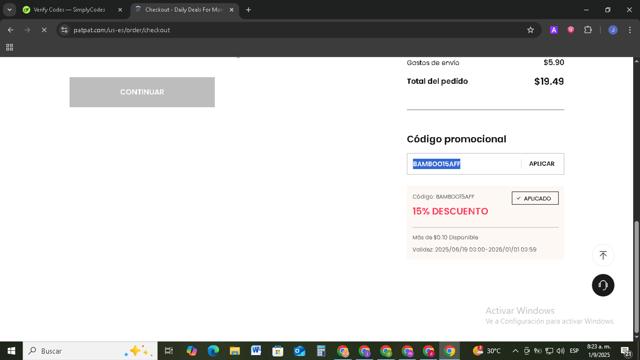 Patpat US checkout page showing Patpat US promo code box | Screenshot taken by SimplyCodes community member on Sep 1, 2025