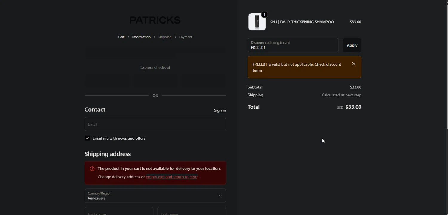 Patricks US promo code screenshot showing code FREELB1 applied at Patricks US checkout page. Uploaded by SimplyCodes community member Nor_man on Nov 14, 2025