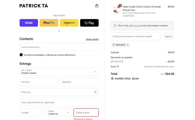 Patrick Ta checkout page showing Patrick Ta discount code box | Screenshot taken by SimplyCodes community member on Sep 8, 2025