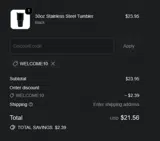 WELCOME10 coupon verification screenshot