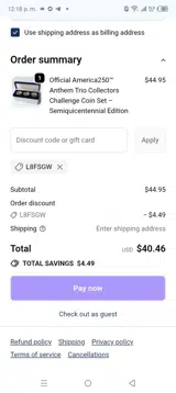 L8FSGW coupon verification screenshot