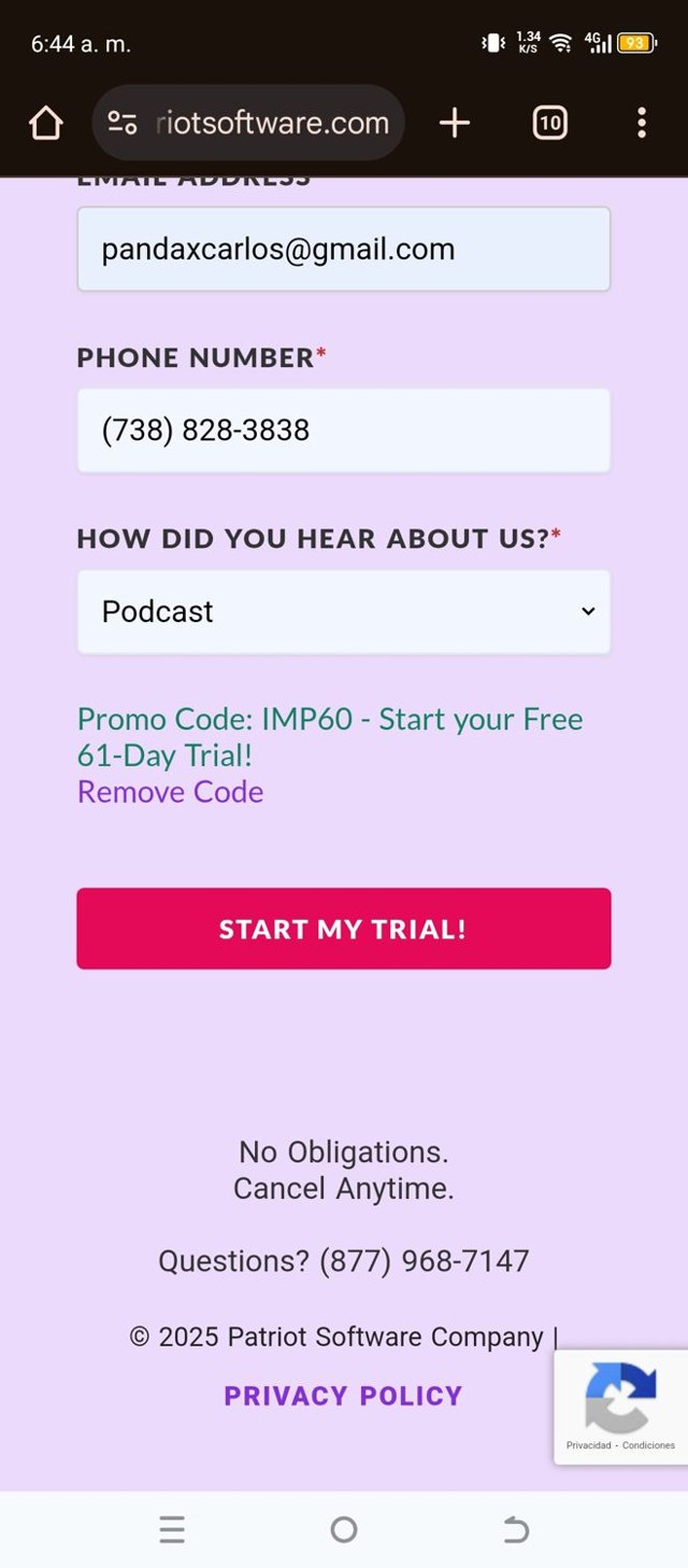 Patriot Software checkout page showing Patriot Software promo code box | Screenshot taken by SimplyCodes community member on May 2, 2025