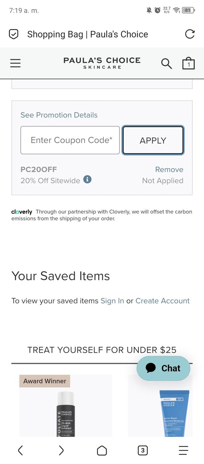 where to use Paula's Choice promo code box