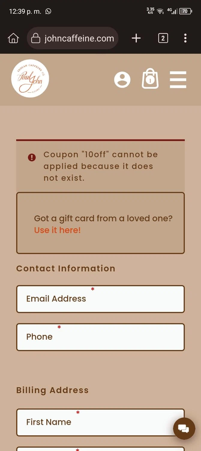 Paul John Caffeine promo code screenshot showing code 10OFF applied at Paul John Caffeine checkout page. Uploaded by SimplyCodes community member ScanExpert7367 on Nov 11, 2025