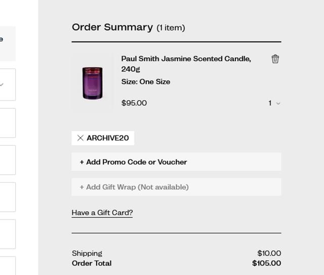 Paul Smith checkout page showing Paul Smith promo code box | Screenshot taken by SimplyCodes community member on Mar 16, 2025