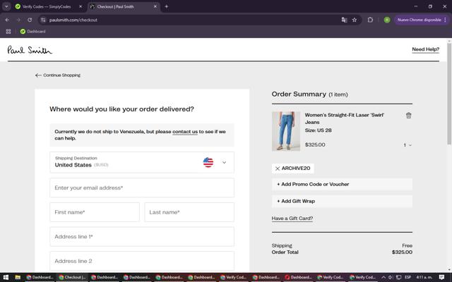 Paul Smith checkout page showing Paul Smith promo code box | Screenshot taken by SimplyCodes community member on Feb 24, 2025