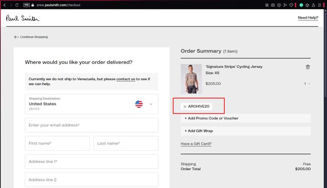 Paul Smith checkout page showing Paul Smith promo code box | Screenshot taken by SimplyCodes community member on Mar 10, 2025