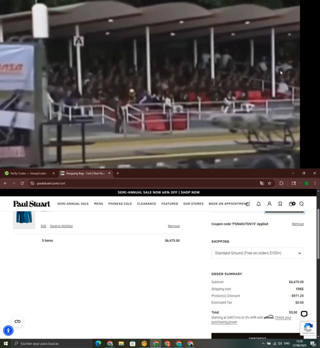 Paul Stuart checkout page showing Paul Stuart discount code box | Screenshot taken by SimplyCodes community member on Aug 27, 2025