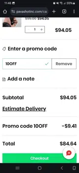 PAVASHOT coupon verification screenshot