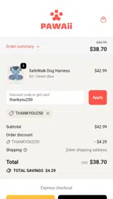 thankyou250 coupon verification screenshot
