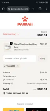 SAVE550 coupon verification screenshot