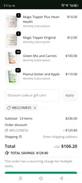 WELCOME55 coupon verification screenshot