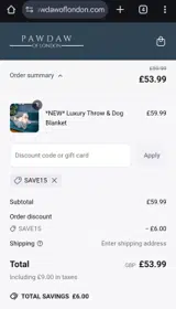Pawdaw of London coupon verification screenshot