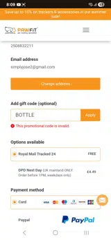 BOTTLE coupon verification screenshot