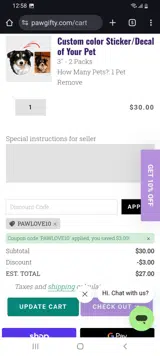 Paw Gifty coupon verification screenshot