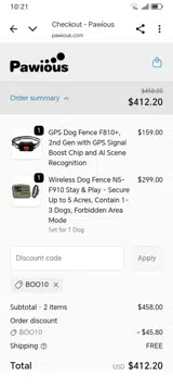 BOO10 coupon verification screenshot