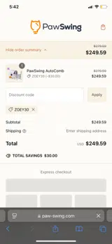 ZOEY30 coupon verification screenshot