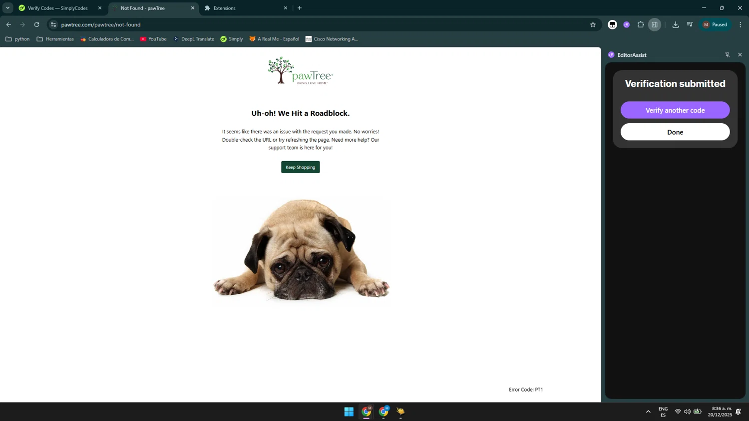 Pawtree coupon code screenshot showing code CYBERMONDAY25 applied at Pawtree checkout page. Uploaded by SimplyCodes community member Maocar on Dec 20, 2025