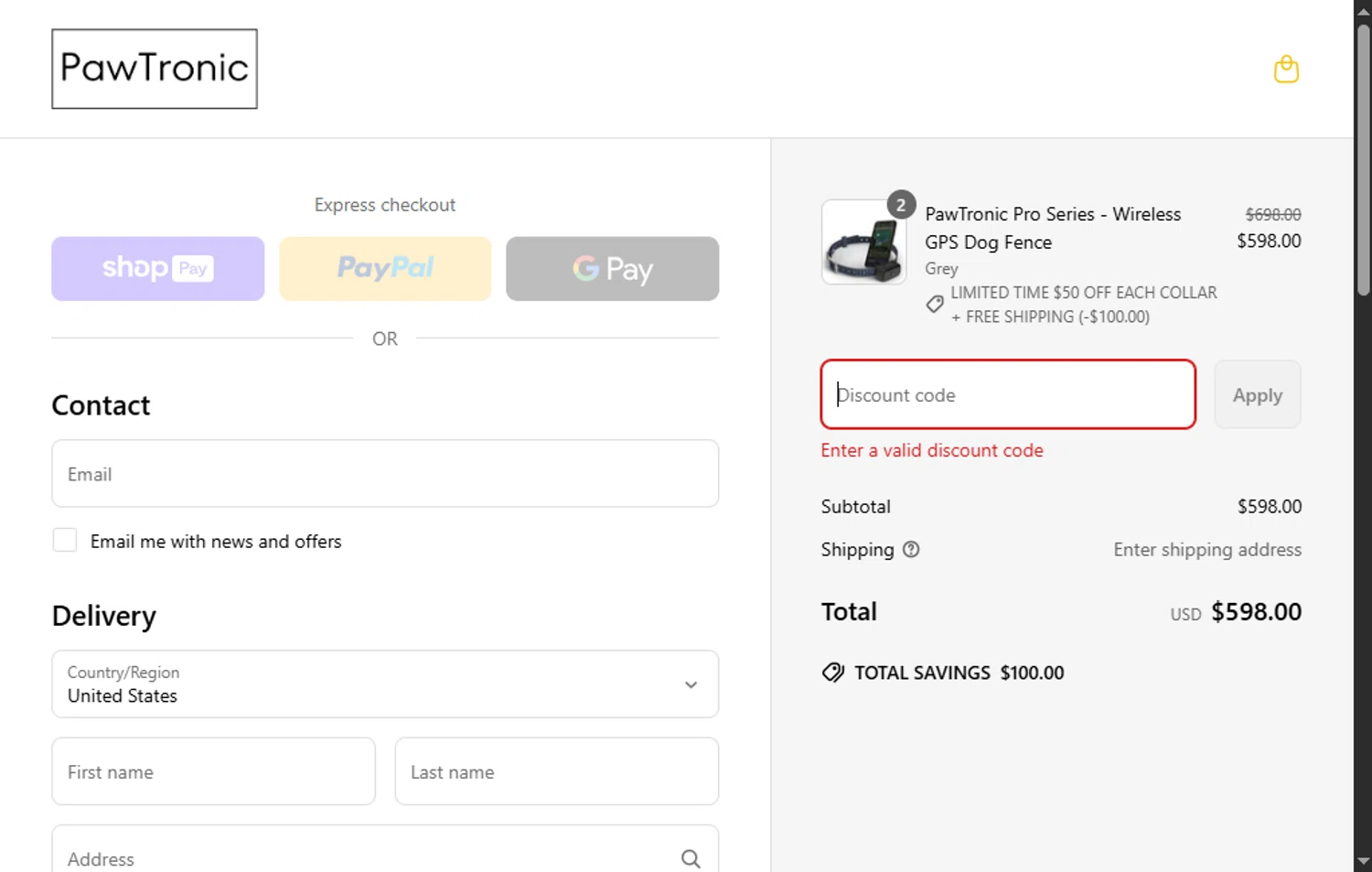 PawTronic discount code screenshot showing code V6KLWHF7 applied at PawTronic checkout page. Uploaded by SimplyCodes community member GoldPhoenix3793 on May 23, 2025