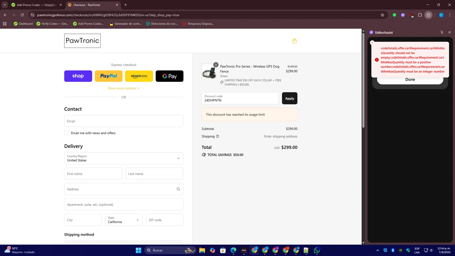 PawTronic discount code screenshot showing code 24DHPNTN applied at PawTronic checkout page. Uploaded by SimplyCodes community member WiseMaven8415 on Sep 7, 2025
