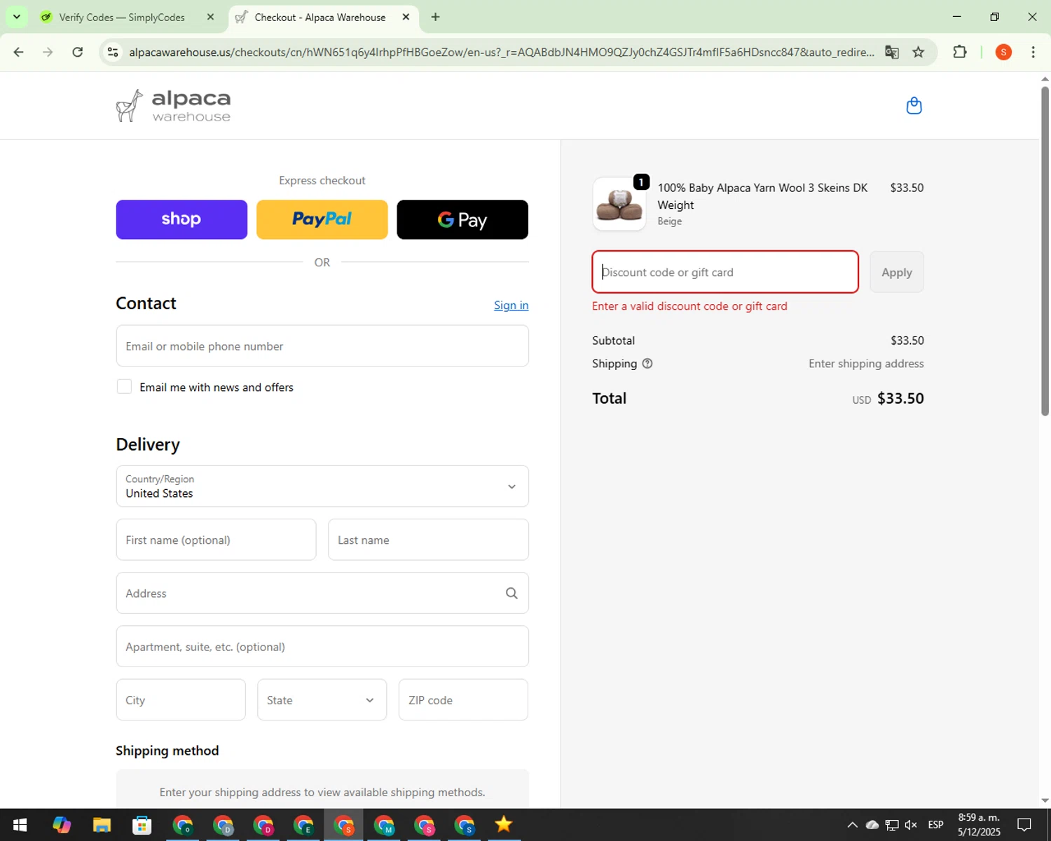 Paybis promo code screenshot showing code PBSBUY applied at Paybis checkout page. Uploaded by SimplyCodes community member 00000006 on Dec 5, 2025