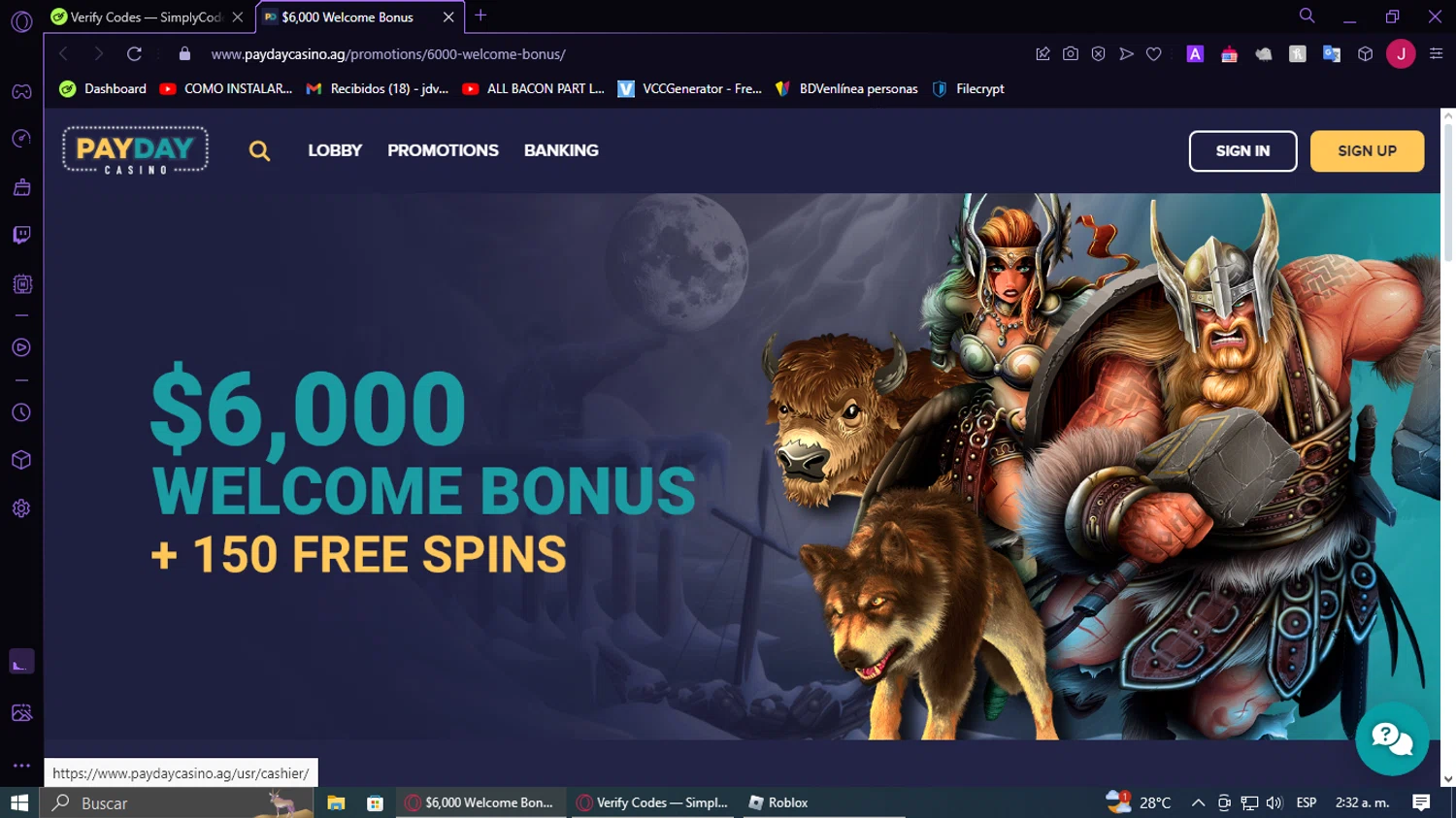 Payday Casino checkout page showing Payday Casino promo code box | Screenshot taken by SimplyCodes community member on Jun 11, 2024