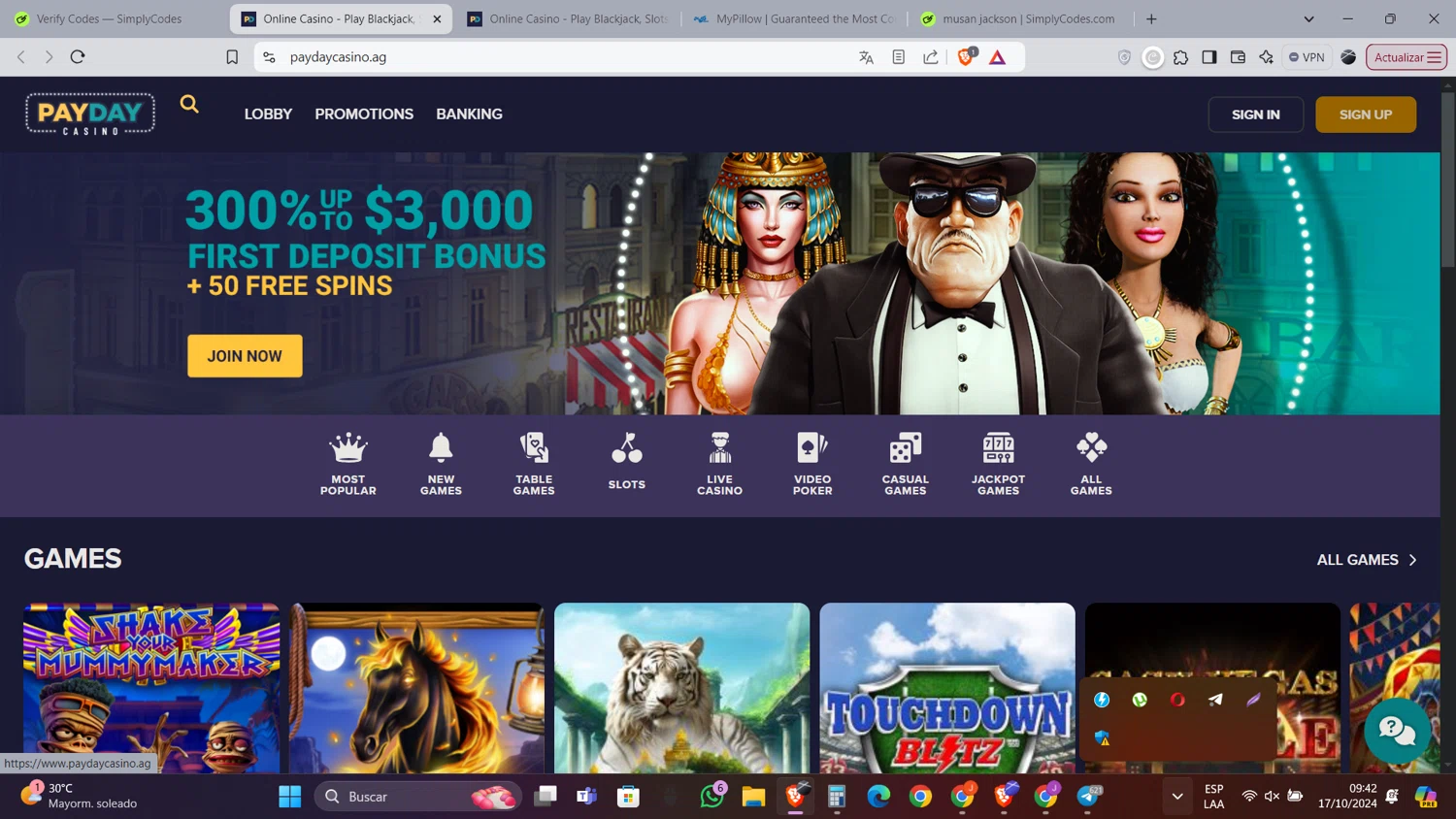 Payday Casino checkout page showing Payday Casino promo code box | Screenshot taken by SimplyCodes community member on Oct 17, 2024