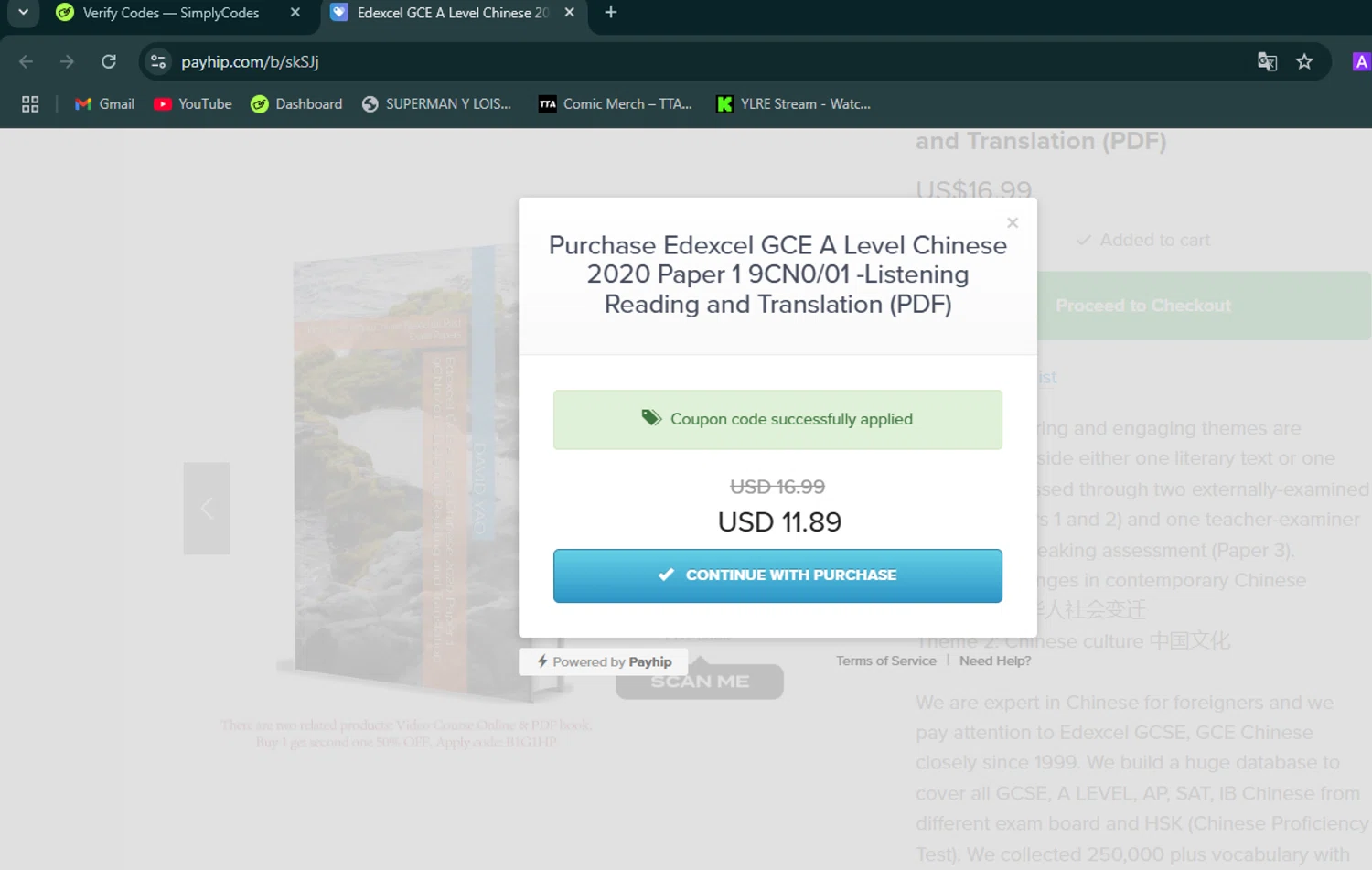 Payhip discount code screenshot showing code Edeo30 applied at Payhip checkout page. Uploaded by SimplyCodes community member avatar on Feb 4, 2025