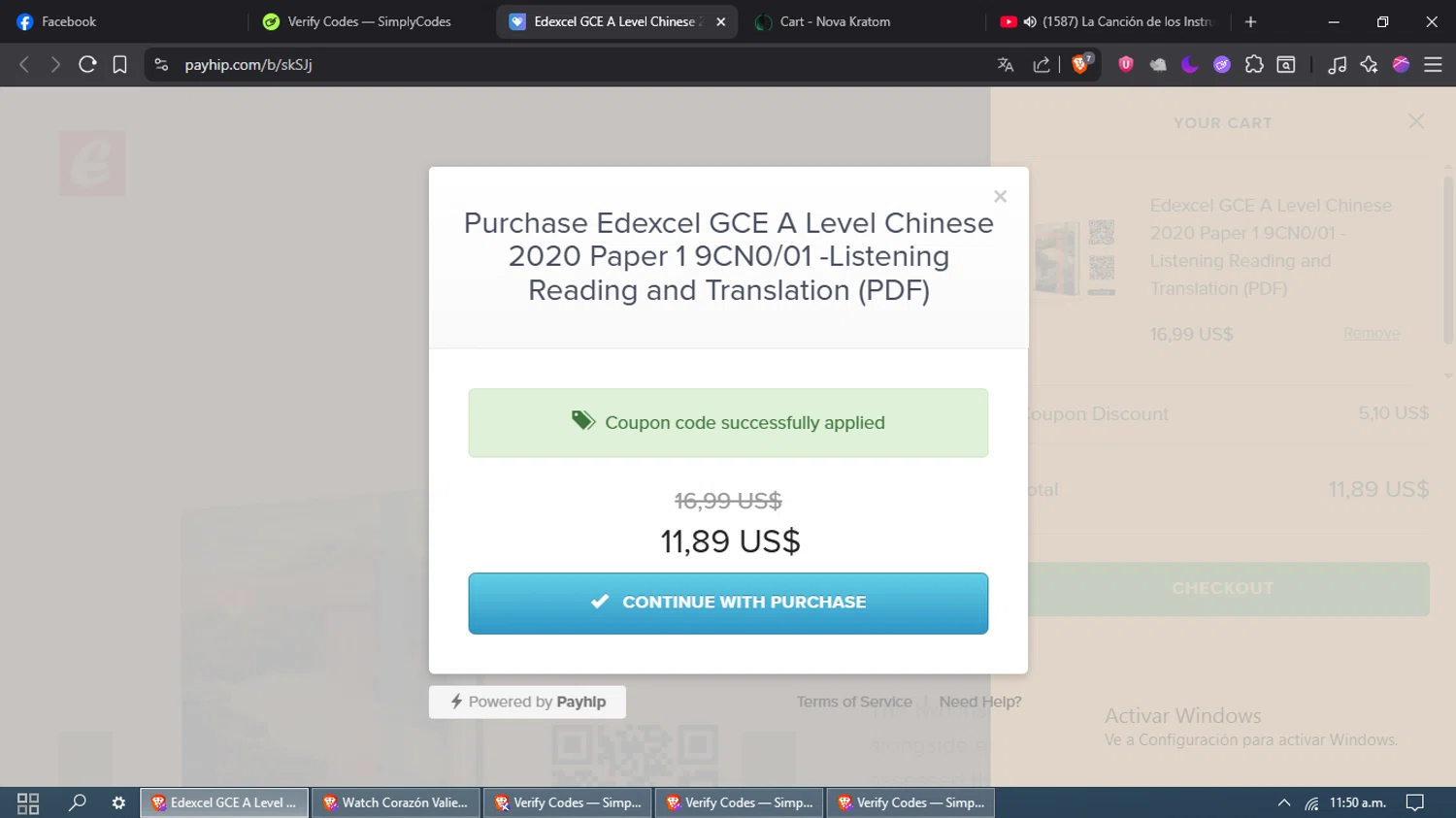 Payhip discount code screenshot showing code Edeo30 applied at Payhip checkout page. Uploaded by SimplyCodes community member laleyjose on Jun 29, 2025