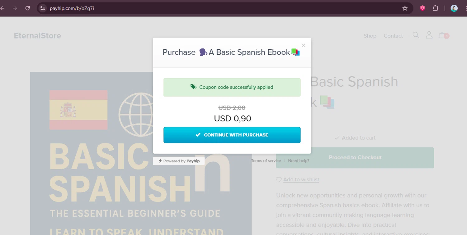 Payhip checkout page showing Payhip discount code box | Screenshot taken by SimplyCodes community member on Jan 29, 2026