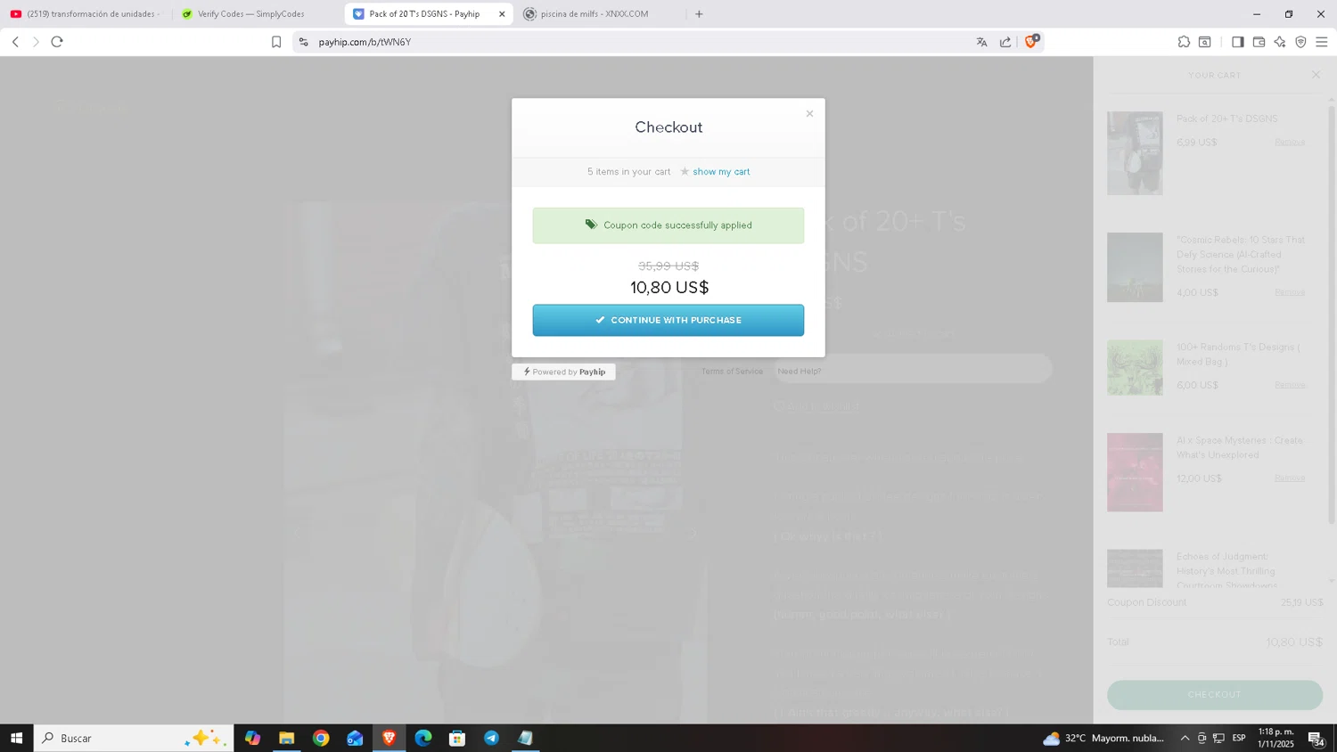 Payhip discount code screenshot showing code 20UKD6KU7U applied at Payhip checkout page. Uploaded by SimplyCodes community member Carloscoder_900457733 on Nov 1, 2025