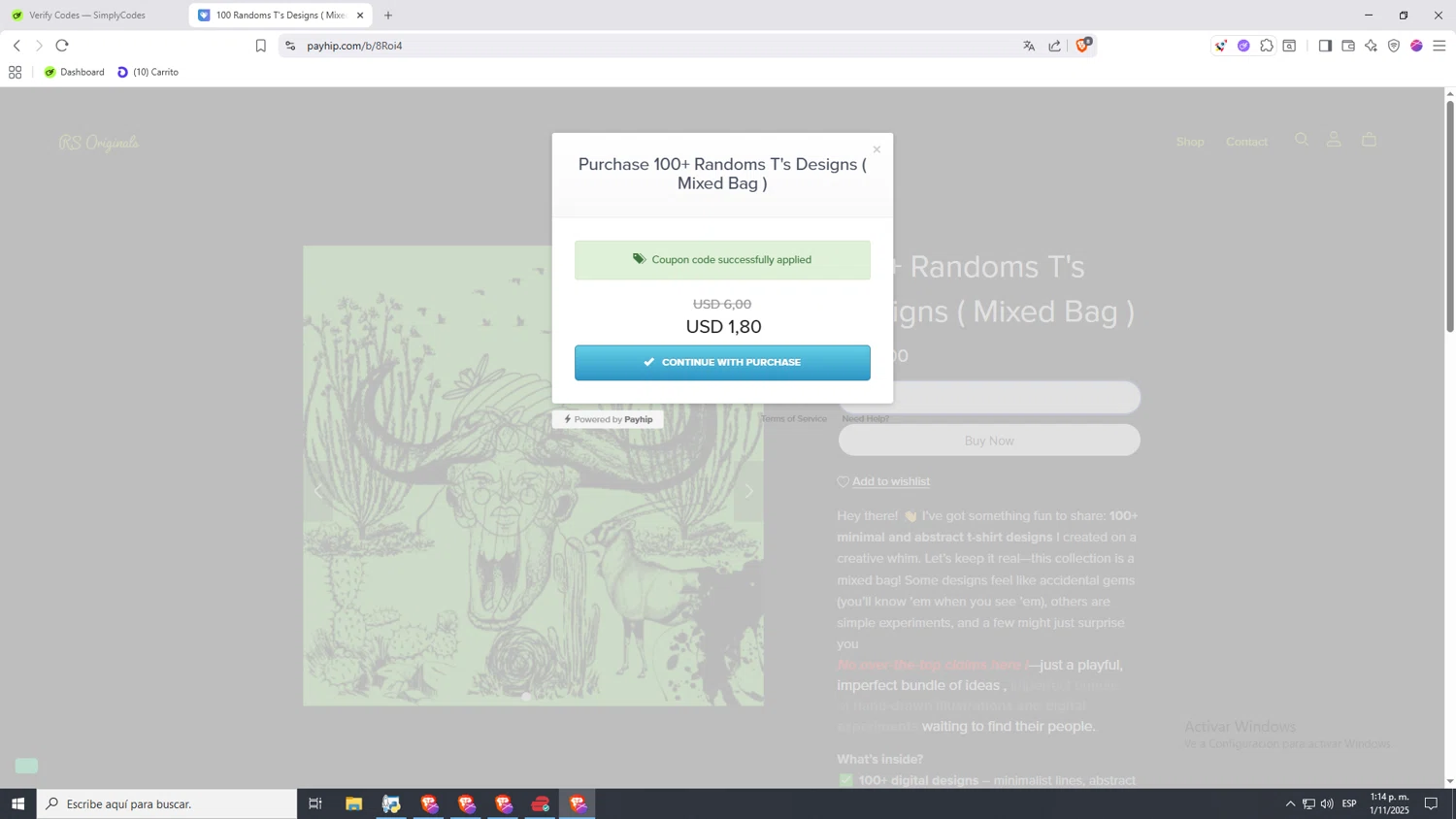 Payhip discount code screenshot showing code 20UKD6KU7U applied at Payhip checkout page. Uploaded by SimplyCodes community member jHjJJJhgPlDmsdUYitrNMASDll on Nov 1, 2025