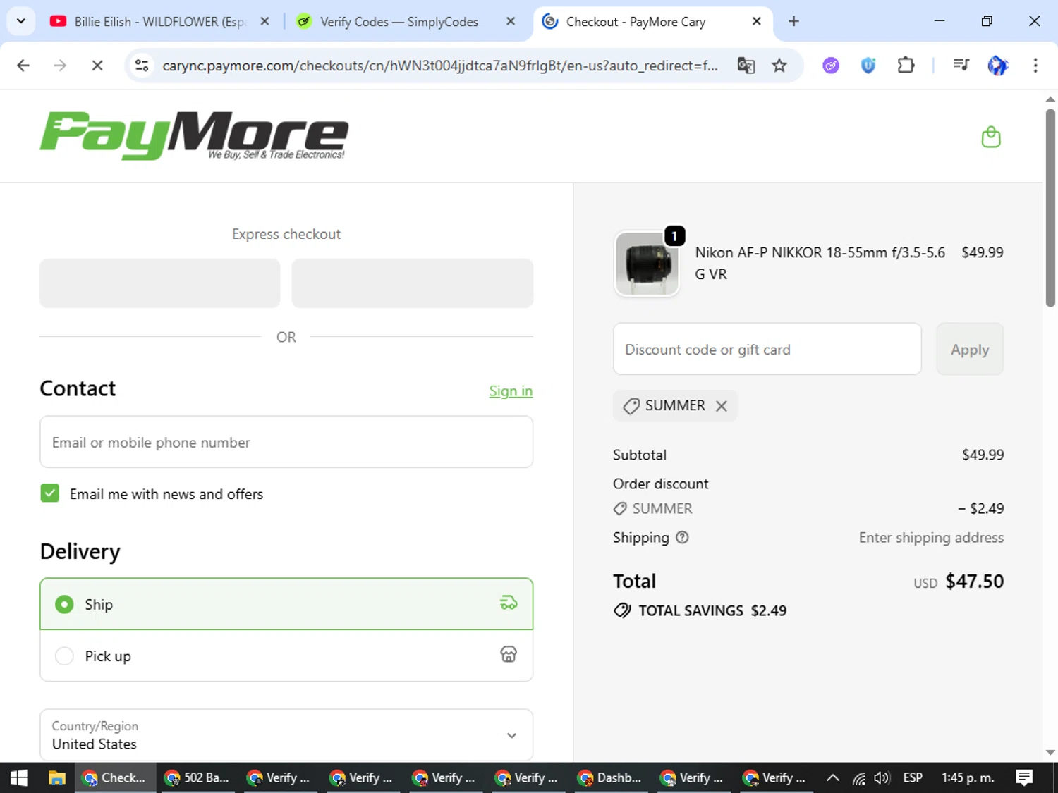 PayMore discount code screenshot showing code SUMMER applied at PayMore checkout page. Uploaded by SimplyCodes community member WiseHunter8213 on Oct 8, 2025