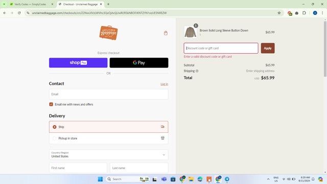 Payne Glasses checkout page showing Payne Glasses coupon code box | Screenshot taken by SimplyCodes community member on Aug 11, 2024