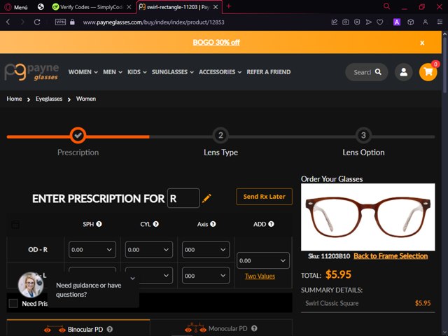 Payne Glasses checkout page showing Payne Glasses coupon code box | Screenshot taken by SimplyCodes community member on Aug 9, 2024