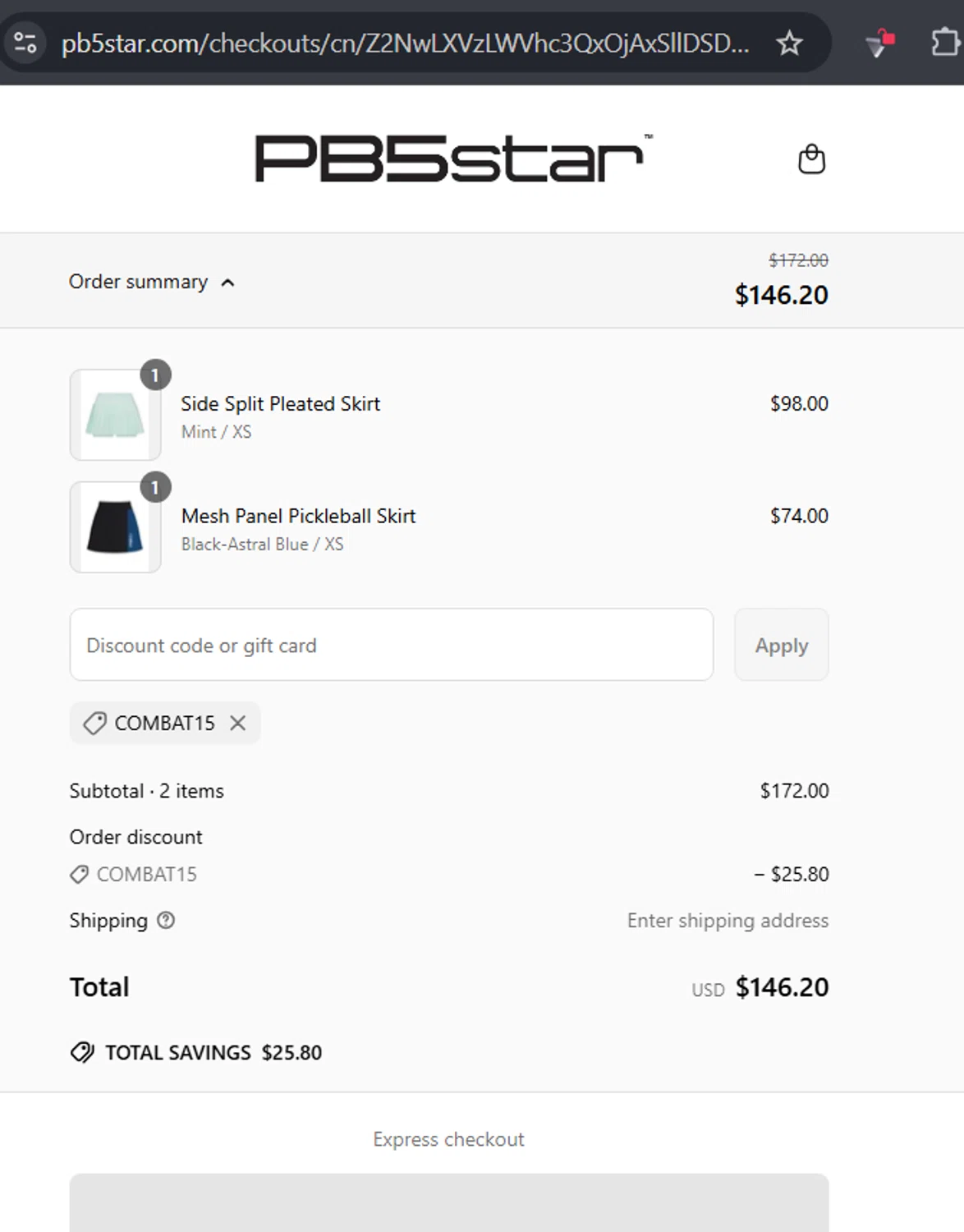 PB5star coupon code screenshot showing code COMBAT15 applied at PB5star checkout page. Uploaded by SimplyCodes community member RafaLB on Jun 22, 2025
