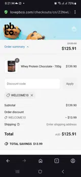 PBCo. coupon verification screenshot