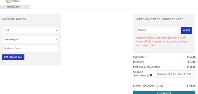 PBS checkout page showing PBS promo code box | Screenshot taken by SimplyCodes community member on Aug 24, 2024