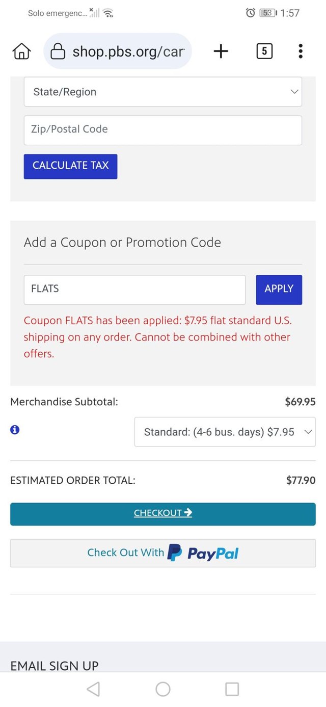 PBS checkout page showing PBS promo code box | Screenshot taken by SimplyCodes community member on Jul 28, 2024
